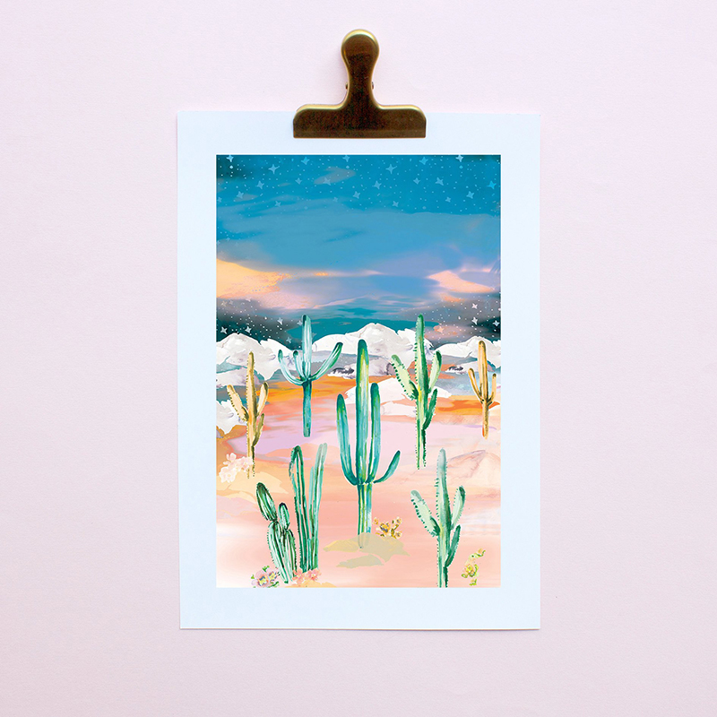 Twilight Cactus Desert Art Print by Nikki Strange